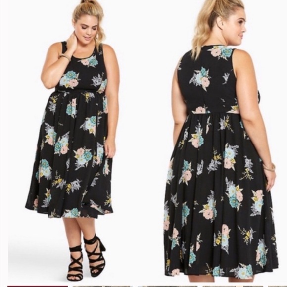 TORRID Georgette Dark Floral Sleeveless Midi Dress 18 - Picture 1 of 10